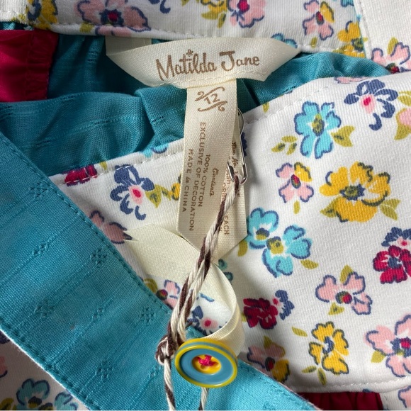 Matilda Jane Shirt Size 12 NWT Enchanted Garden Smock Top New Aqua Pink Trim - Picture 9 of 16